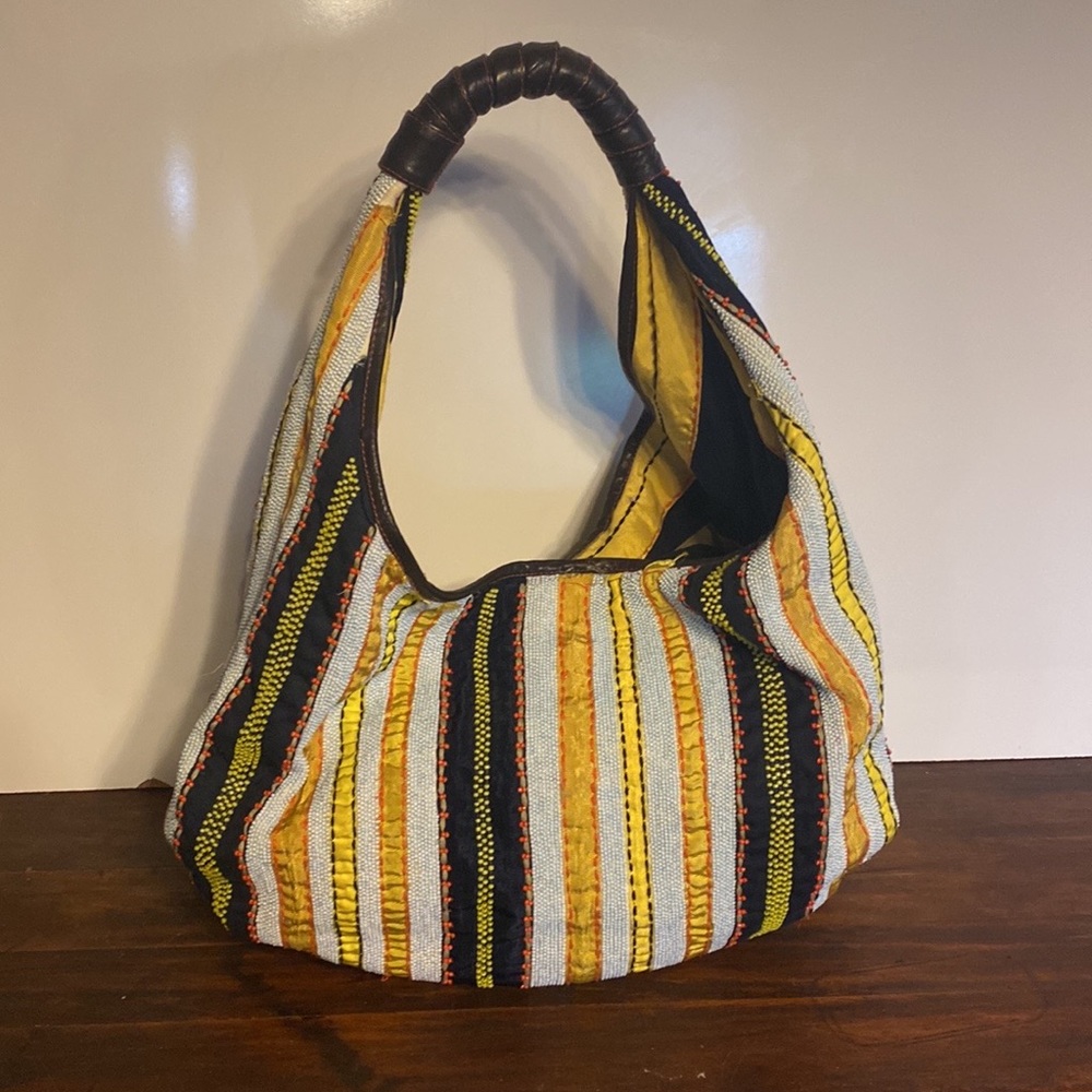 Anthropologie Jasper & Jeera Seed Bead Stripe Hobo